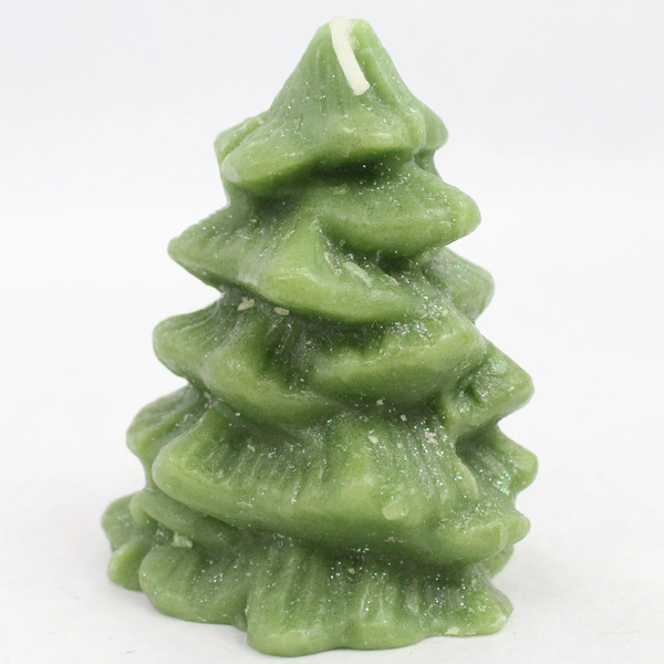 Lot Of 3 Vintage Christmas Tree Candles 3" Green Glitter Unscented Hand Poured
