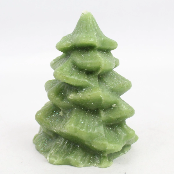 Lot Of 3 Vintage Christmas Tree Candles 3" Green Glitter Unscented Hand Poured