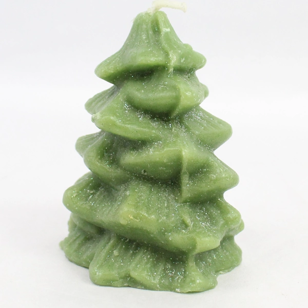Lot Of 3 Vintage Christmas Tree Candles 3" Green Glitter Unscented Hand Poured