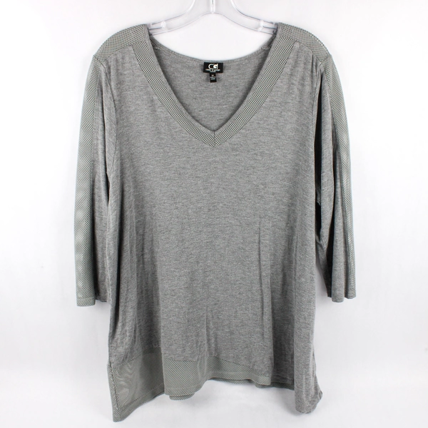 Cable & Gauge Women’s 1X Gray V-Neck 3/4 Sleeve Blouse Top
