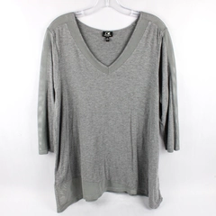 Cable & Gauge Women’s 1X Gray V-Neck 3/4 Sleeve Blouse Top