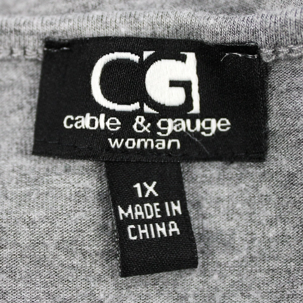 Cable & Gauge Women’s 1X Gray V-Neck 3/4 Sleeve Blouse Top