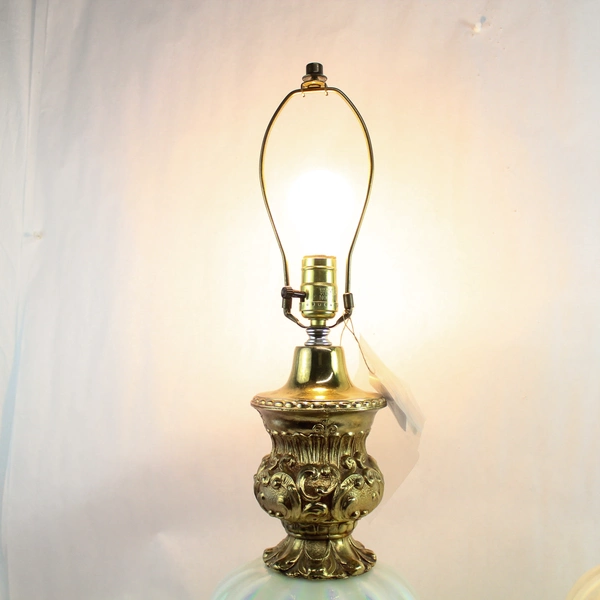 Lot Of 2 Vintage Opalescent Glass Table Lamps White Floral Nightlight Base MCM