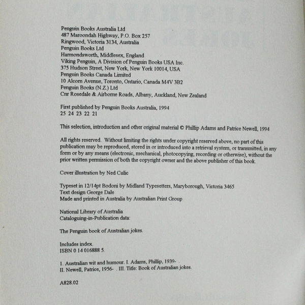 The Penguin Book of Australian Jokes by Adams & Newell, 1994 PB