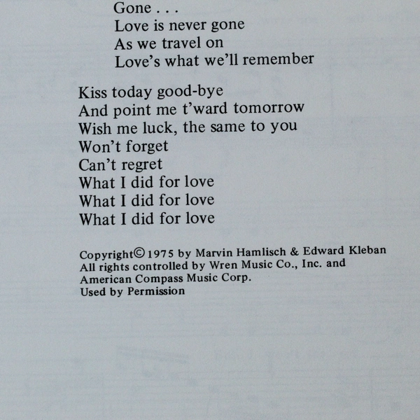 Vintage Sheet Music What I Did For Love A Chorus Line 1975 Hamlisch Kleban