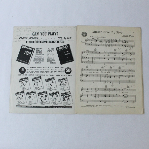 Vintage Sheet Music: Mister Five By Five, 1942, Raye De Paul, Pre-Owned