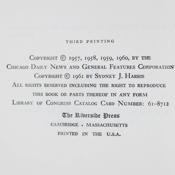 Last Things First by Sydney Harris 1961 Hardcover