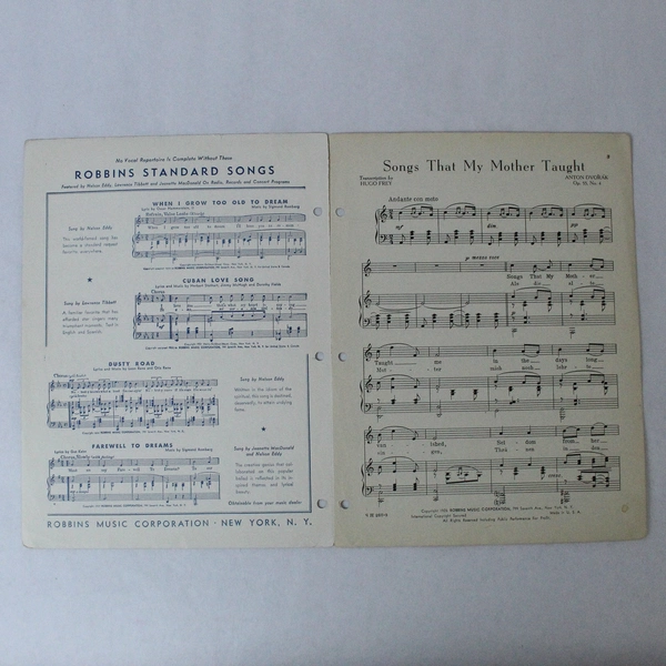 Vintage Sheet Music Songs That My Mother Taught Anton Dvorak 1926 Piano