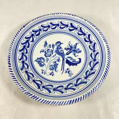 Blue And White Art Pottery Bird Pattern Plate Signed 8.5 Inch