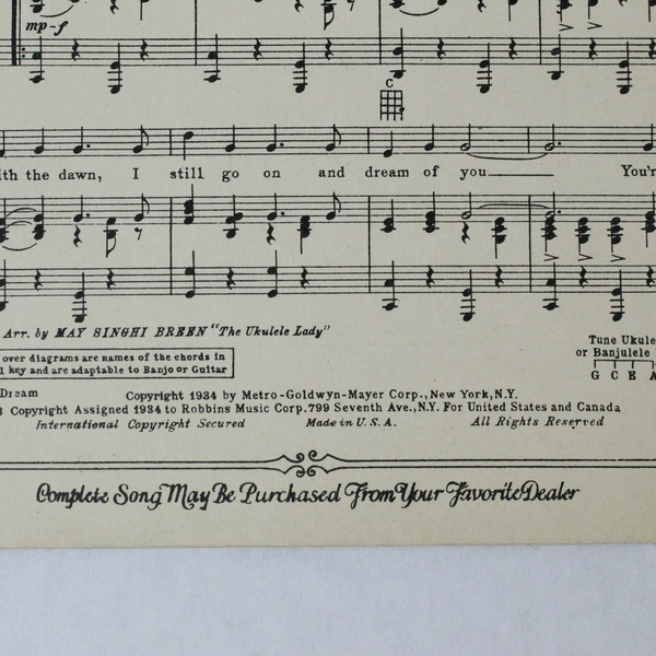 Vintage 1934 A Thousand Good Nights Sheet Music Walter Donaldson Ukulele/Piano