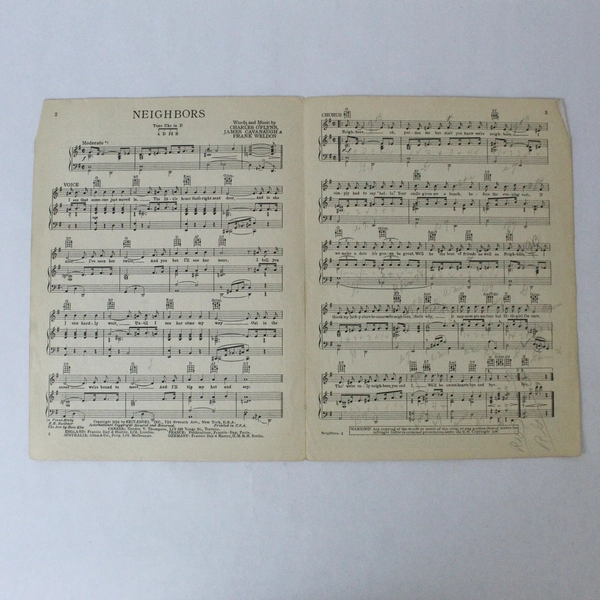 Vintage 1934 Sheet Music "Neighbors" by O'Flynn, Cavanaugh, Weldon