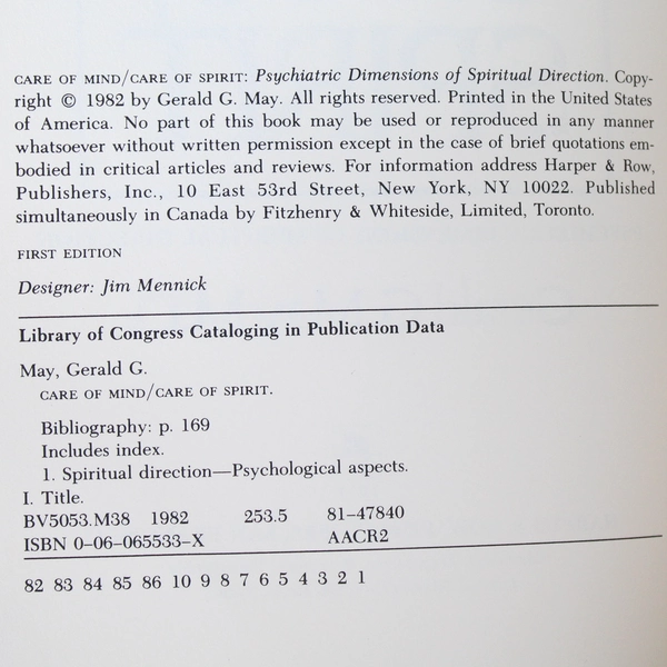 Care of Mind-Care of Spirit by Gerald G. May 1982 Hardcover