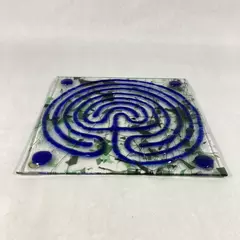 Hand Blown Square Glass Labyrinth Trivet 9 Inch9
