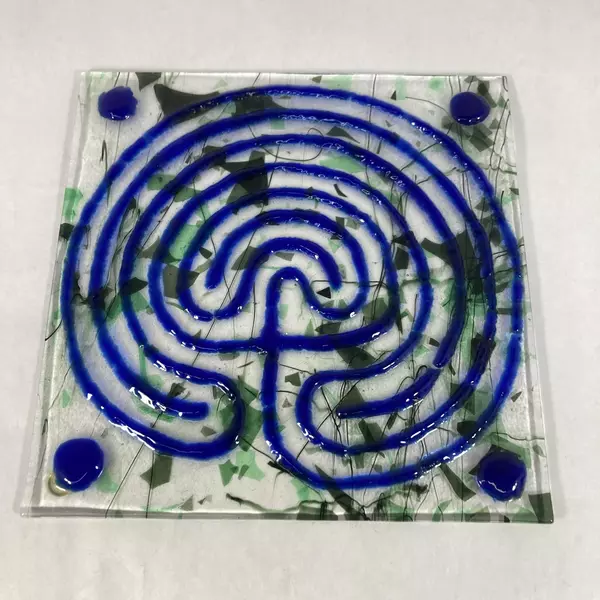 Hand Blown Square Glass Labyrinth Trivet 9 Inch9