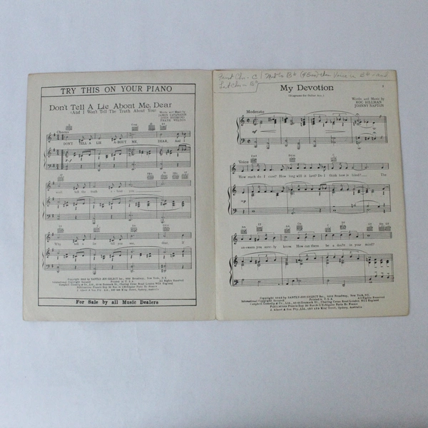 Vintage 1942 My Devotion Sheet Music Roc Hillman Johnny Napton Pre-Owned