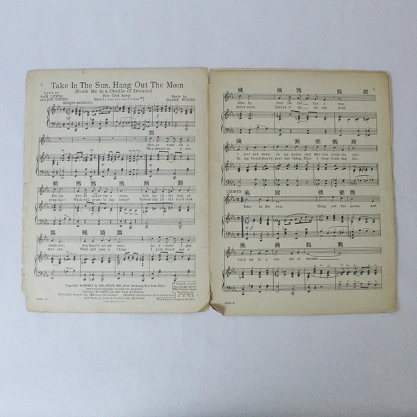 Take In The Sun Hang Out The Moon Vintage Sheet Music 1926 Harry Woods