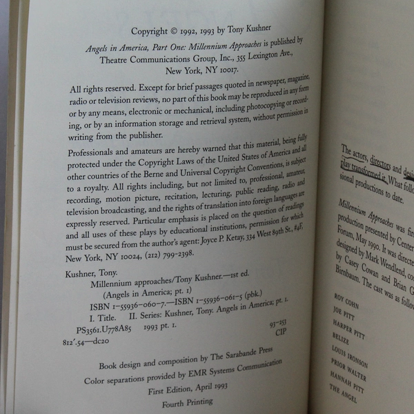 Millennium Approaches by Tony Kushner 1993 Trade Paperback