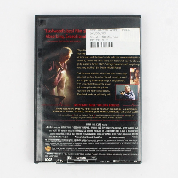Blood Work DVD 2002 Clint Eastwood Thriller Movie Film