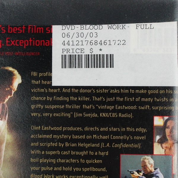 Blood Work DVD 2002 Clint Eastwood Thriller Movie Film