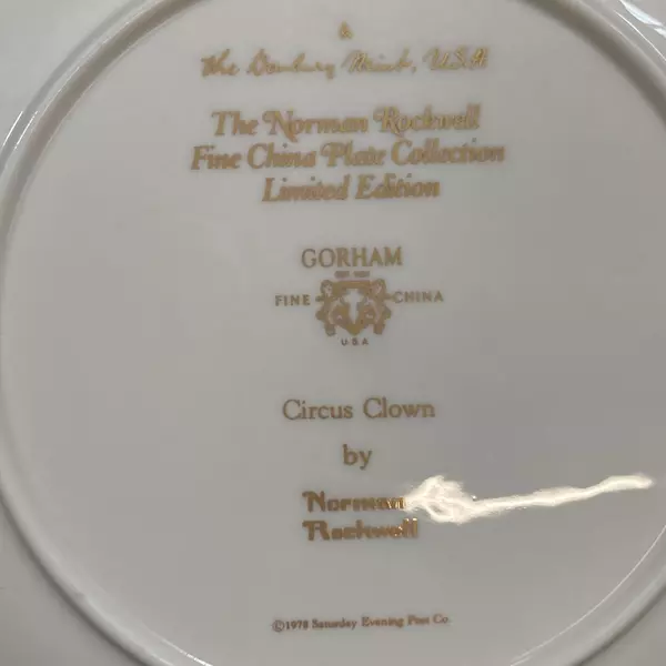 1978 Gorham Saturday Evening Post Norman Rockwell Plate Circus Clown