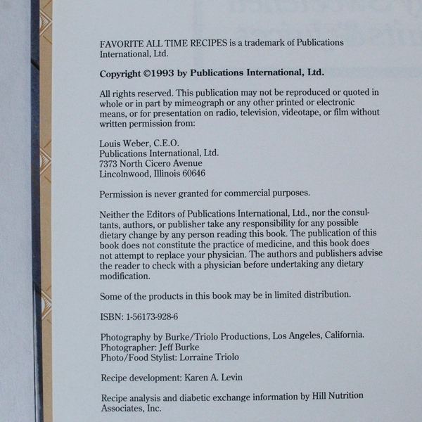 Favorite All Time Recipes Sugar Free Desserts HC 1993 Book Good Condition