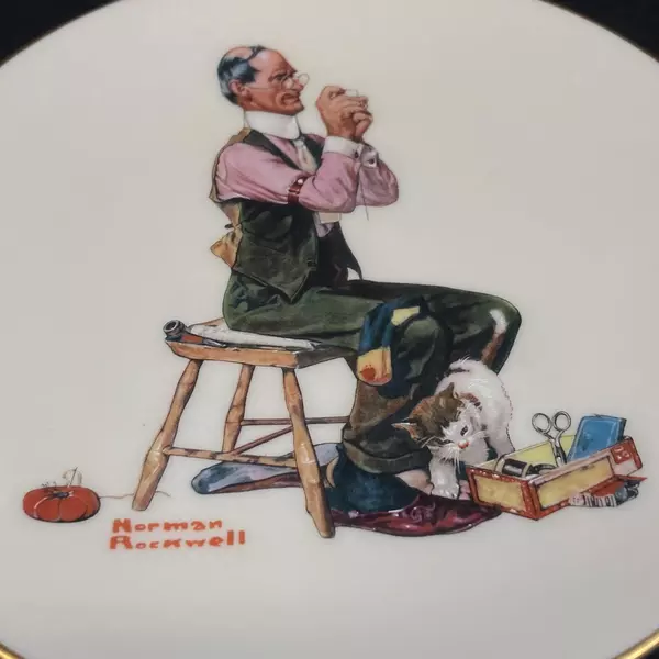 1978 Gorham Saturday Evening Post Norman Rockwell Plate Man Threading A Needle