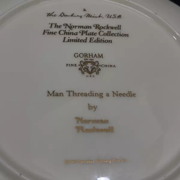 1978 Gorham Saturday Evening Post Norman Rockwell Plate Man Threading A Needle