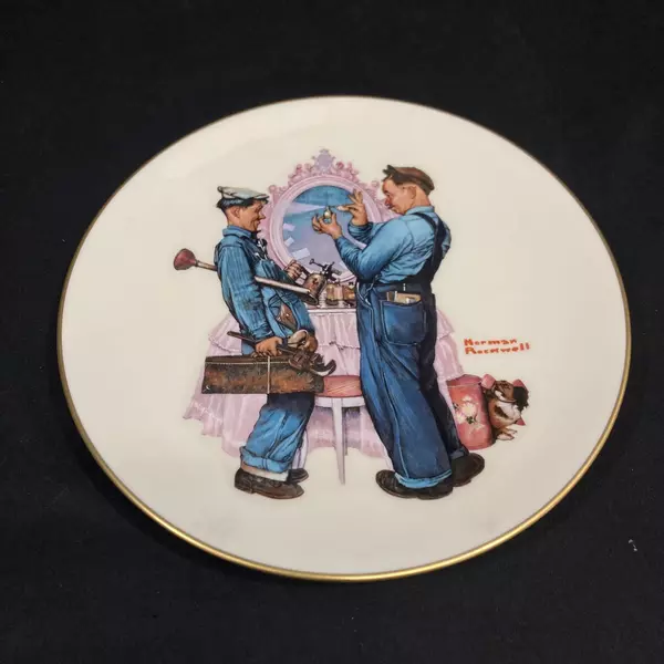 1978 Gorham Saturday Evening Post Norman Rockwell Plate Plumbers