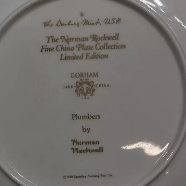 1978 Gorham Saturday Evening Post Norman Rockwell Plate Plumbers