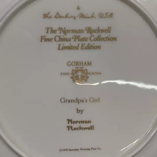 1978 Gorham Saturday Evening Post Norman Rockwell Plate Grandpa's Girl