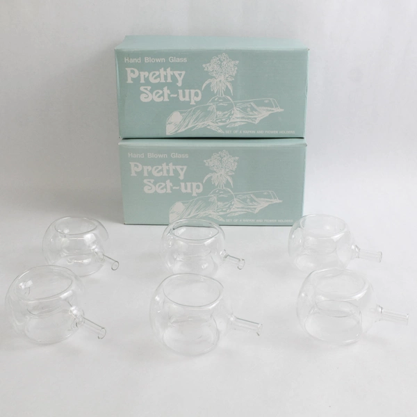 Lot of 6 Dextelle International Pretty Set-Up Glass Napkin & Flower Holders