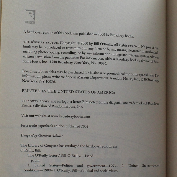 Lot of 2 The O'Reilly Factor Books by Bill O'Reilly 2002 & 2005 Paperback