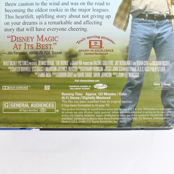 The Rookie Based on a True Story VHS by Walt Disney Pictures Dennis Quaid 