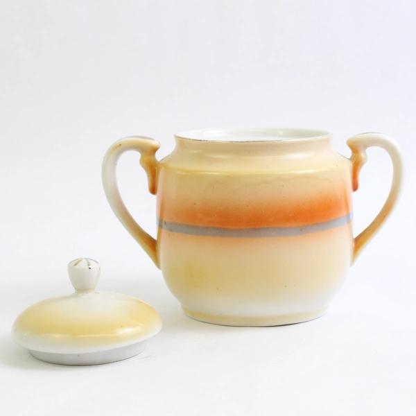 Vintage Hand Painted Lusterware Sugar Bowl w/ Lid Bridge Scene Japan