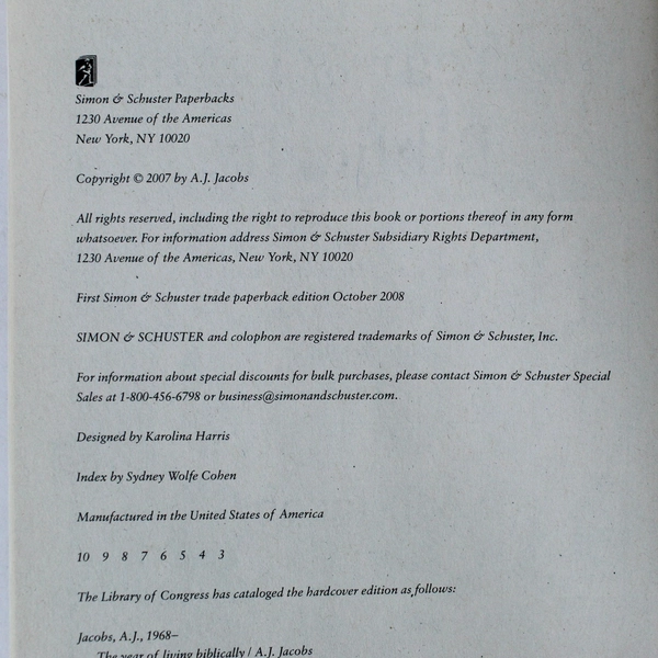 The Year of Living Biblically by A.J. Jacobs - Pre-Owned Book, Good Condition