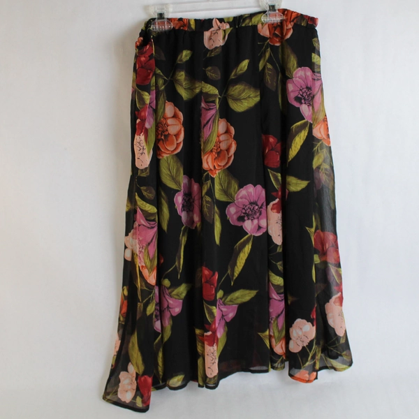 Christopher & Banks Chiffon A-Line Skirt with Rose Patterns Size L