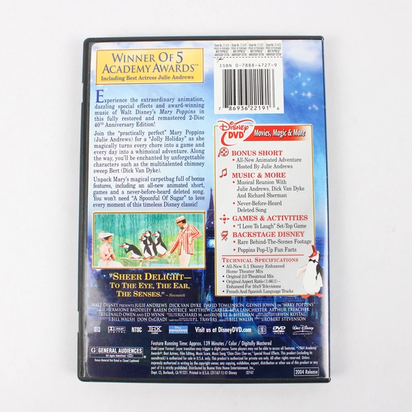 Mary Poppins 40th Anniversary Edition DVD Classic Family Movie Disney