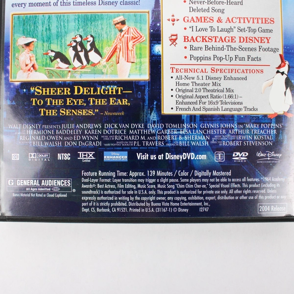 Mary Poppins 40th Anniversary Edition DVD Classic Family Movie Disney