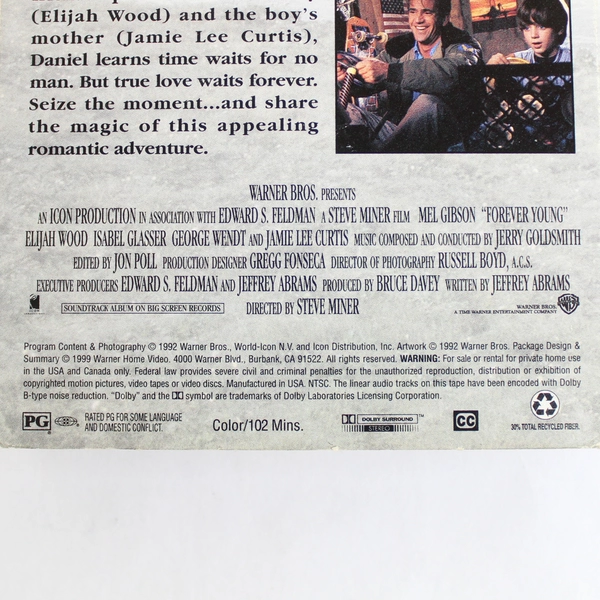 Mel Gibson Forever Young VHS Romance by Warner Bros Hits 1999