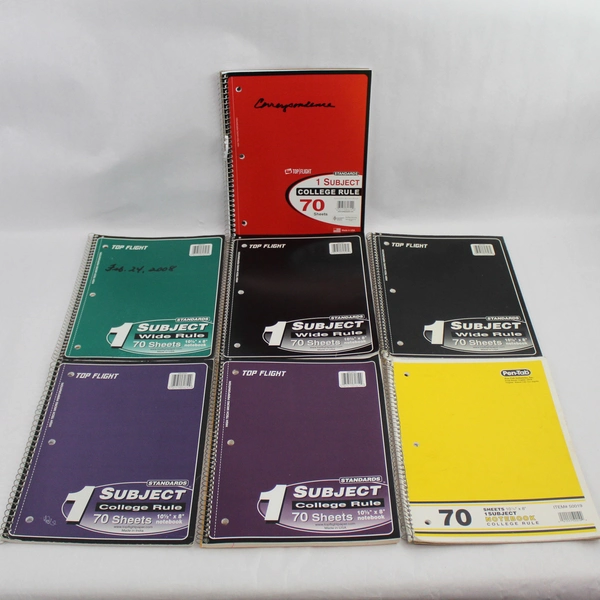 Lot of 7 College Rule and Wide Rule Notebooks in Various Colors School Office