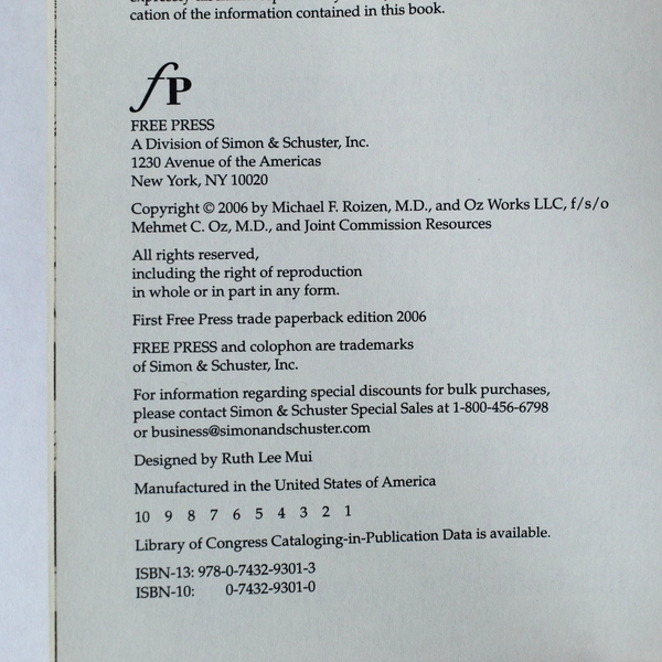 You: The Smart Patient by Mehmet Oz & Michael Roizen 2006 Paperback, Good