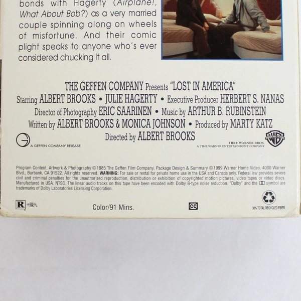 Lost in America VHS Film by Warner Bros 1999 Albert Brooks and Julie Hagerty