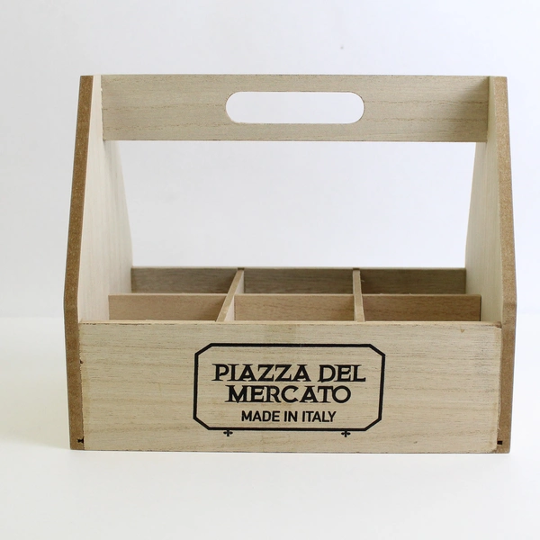 Piazza Del Mercato Wooden Bottle Caddy 6 Slots w/ Handle