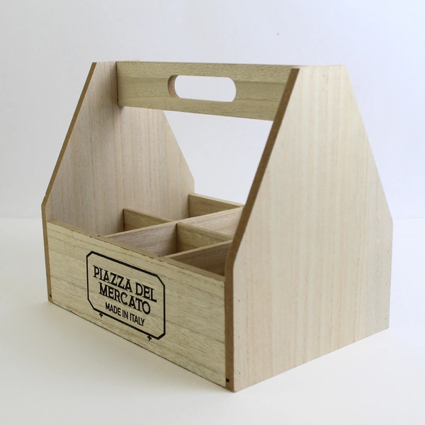 Piazza Del Mercato Wooden Bottle Caddy 6 Slots w/ Handle