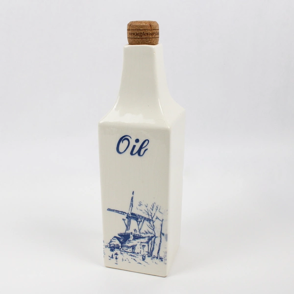 Unbranded Blue Delft Ceramic Oil Vinegar Bottle Blue White Windmill 10" Tall