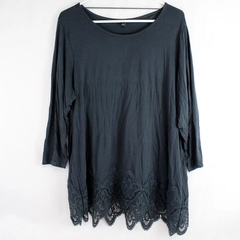 Cable & Gauge Dark Gray Long Sleeved Top With Lace Trim Women's Size 1X