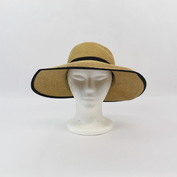 Target Women's Sun Hat One Size Paper Blend Black Ribbon Summer Beige 