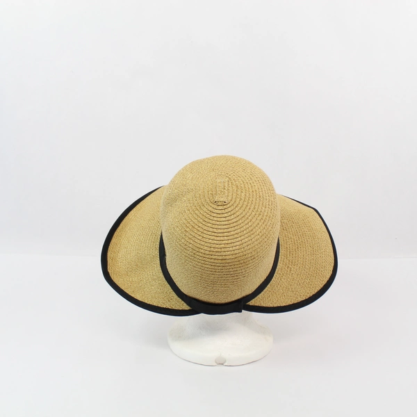 Target Women's Sun Hat One Size Paper Blend Black Ribbon Summer Beige 