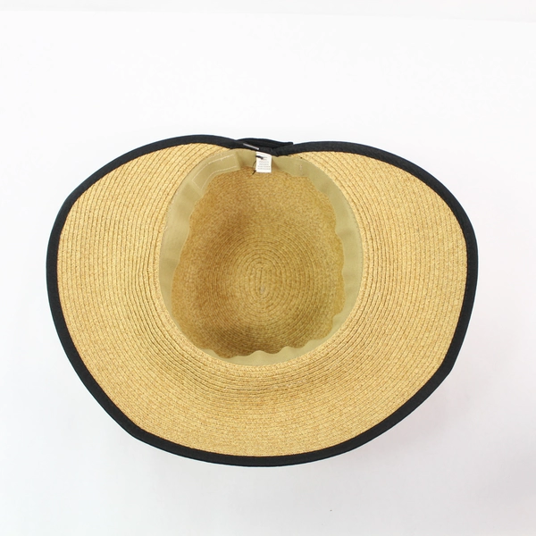 Target Women's Sun Hat One Size Paper Blend Black Ribbon Summer Beige 