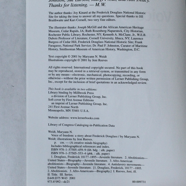 Voice of Freedom A Story About Frederick Douglass by Maryann N. Weidt 2001